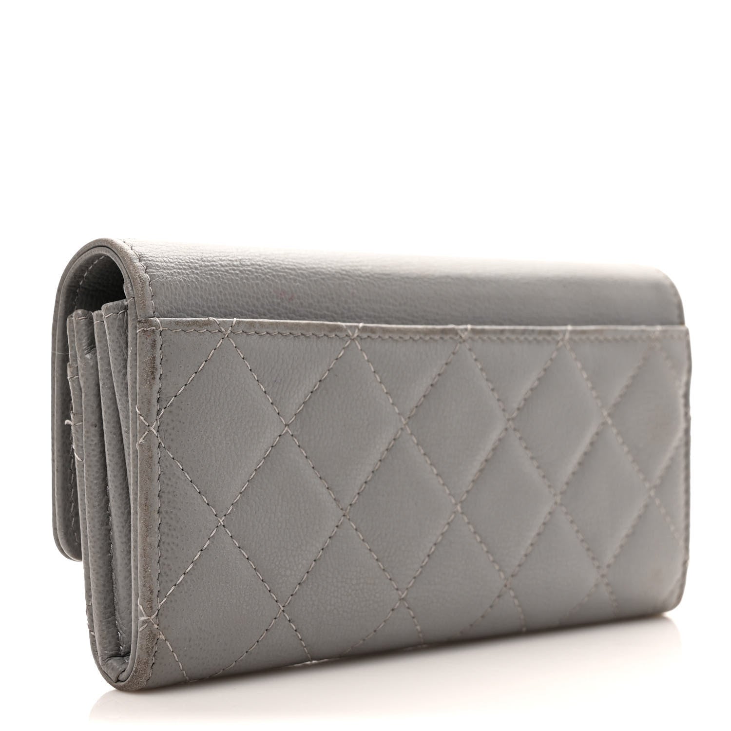 Chanel Grained Calfskin Quilted CC Box Flap Wallet Grey 3 of 9
