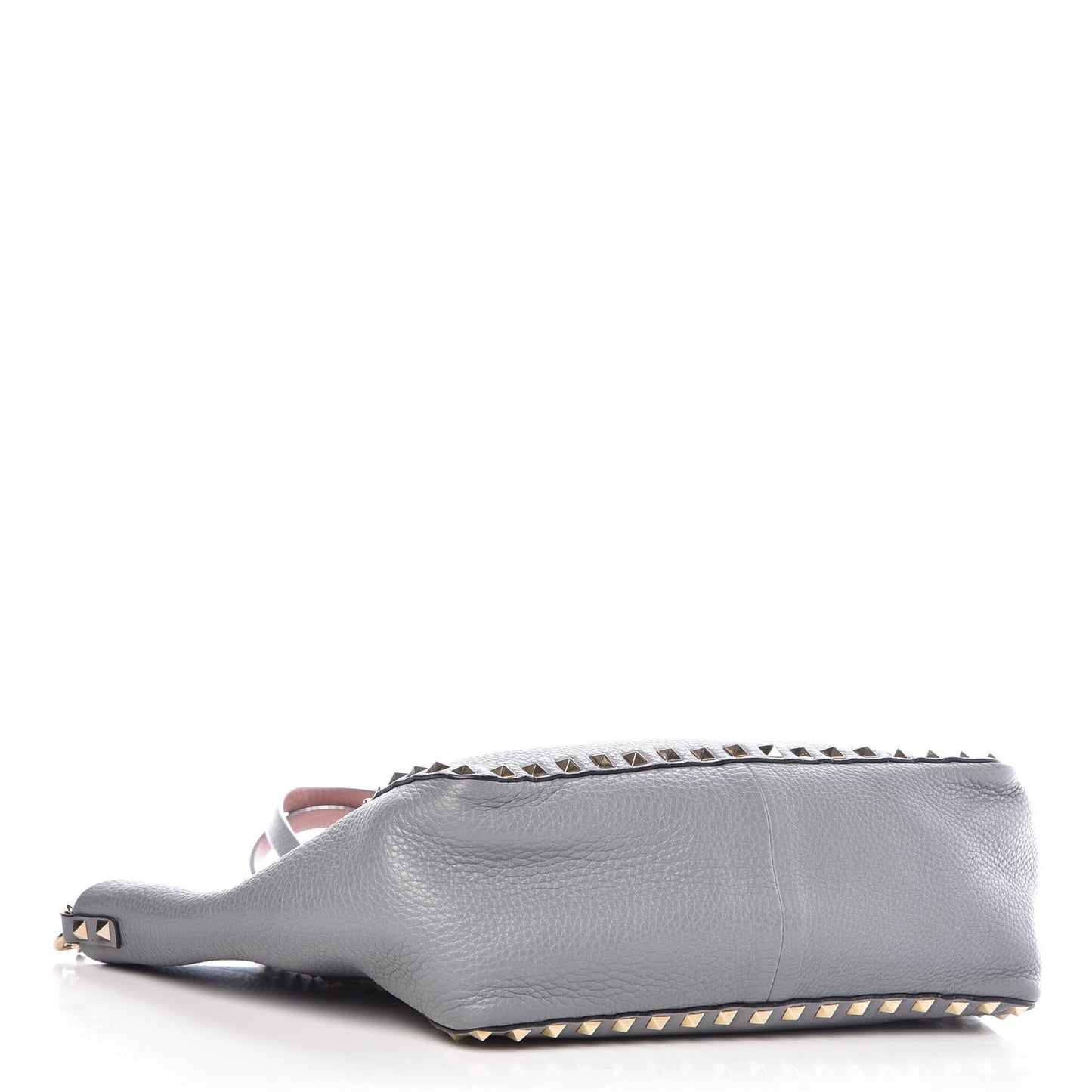 Grained Calfskin Small Rockstud Reversible Tote Grey Dark Rose