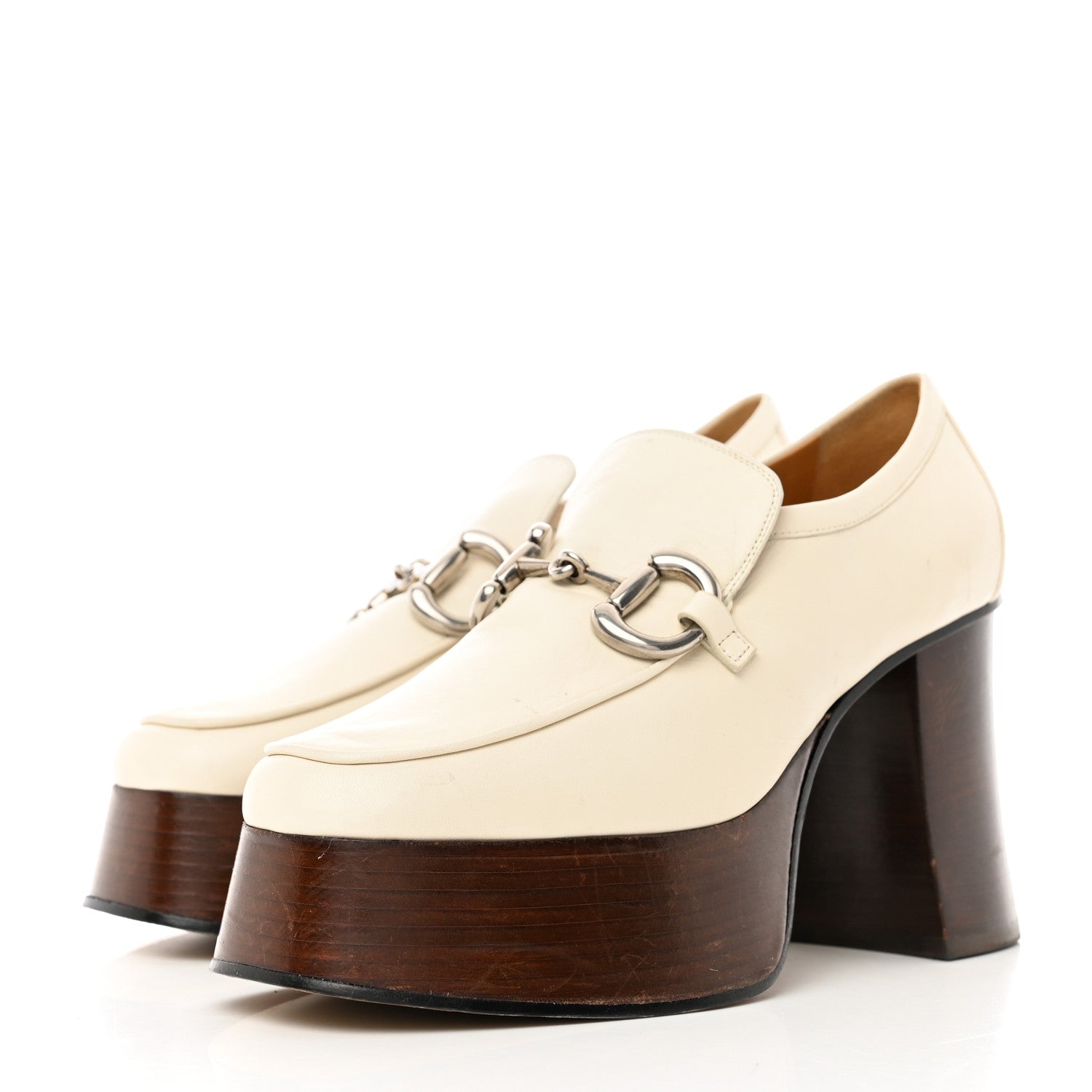 Gucci Malaga Kid Horsebit Platform Loafers 37 Mystic White 3 of 24