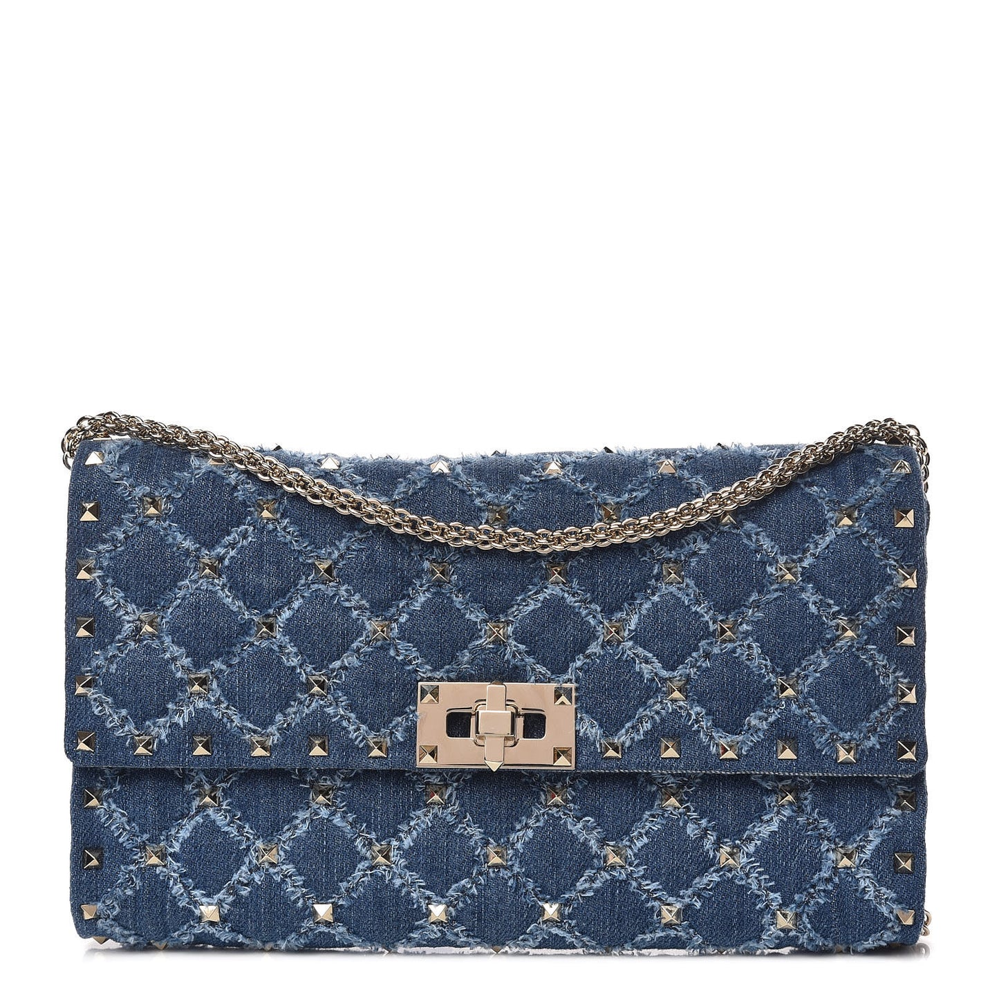 Denim Rockstud Spike Wallet on Chain Blue