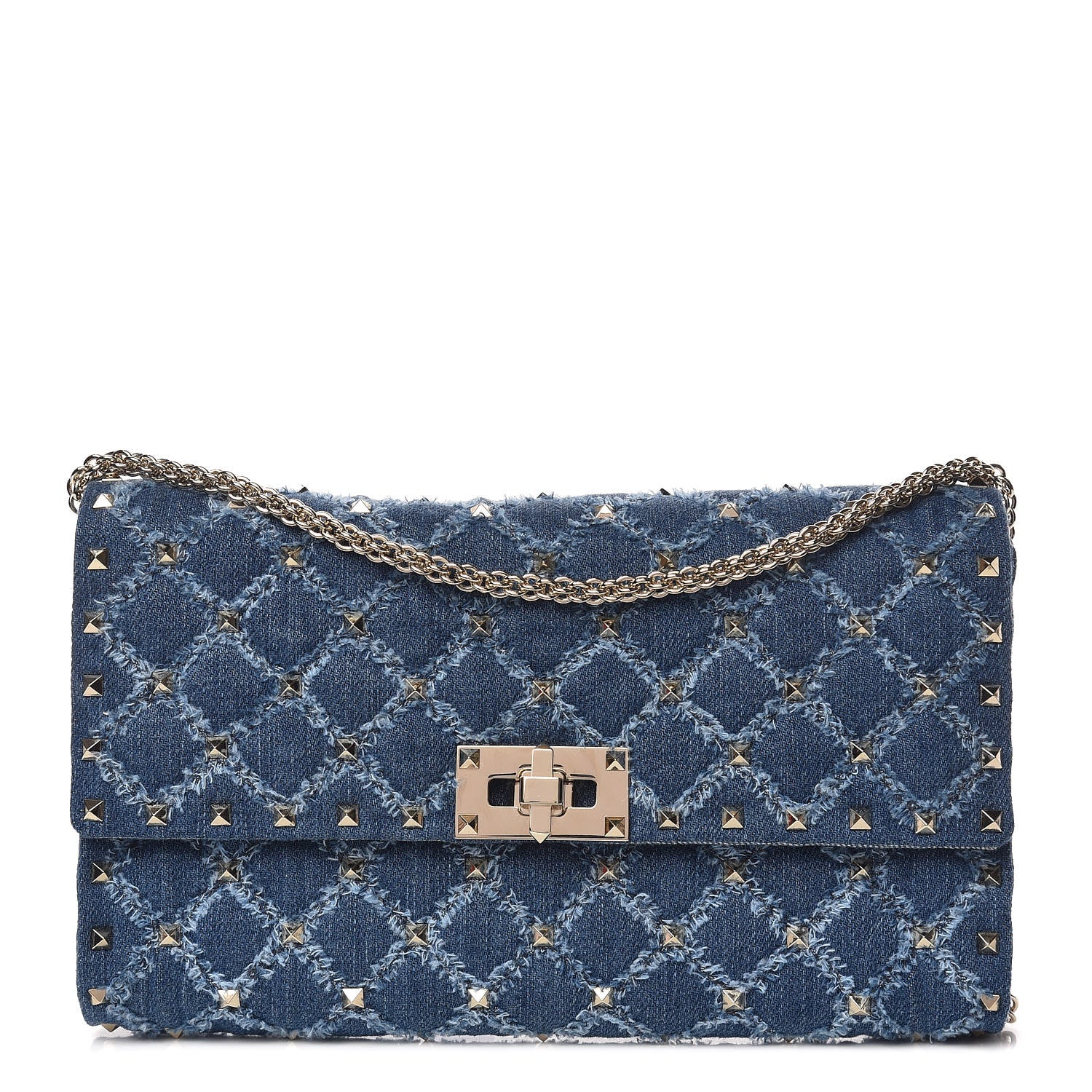Valentino Garavani Denim Rockstud Spike Wallet on Chain Blue 1 of 10