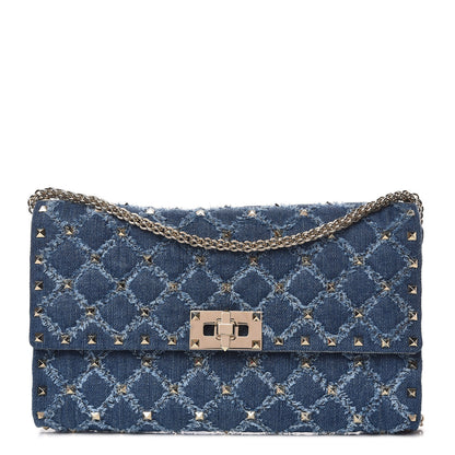 Valentino Garavani Denim Rockstud Spike Wallet on Chain Blue 1 of 10