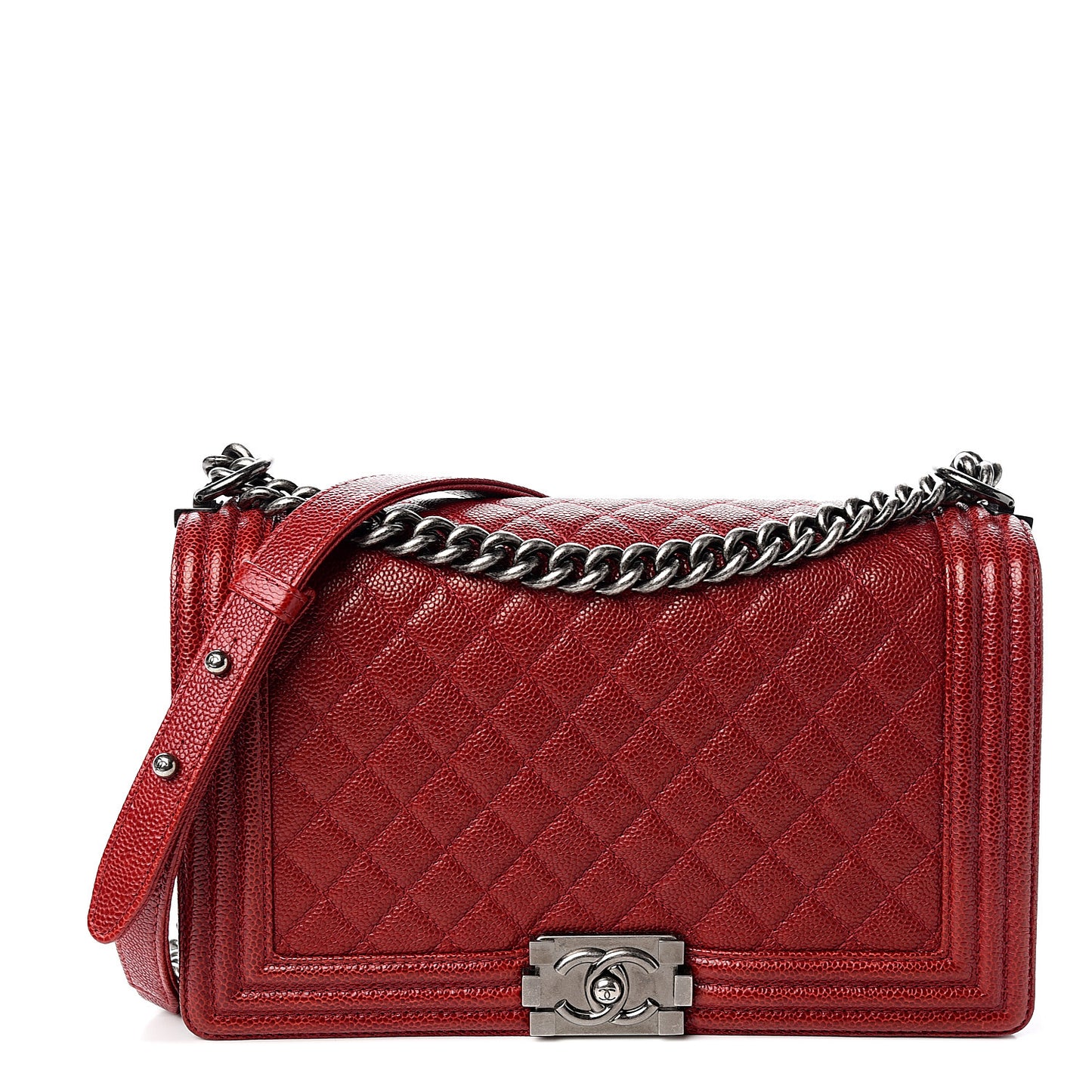 Caviar Quilted New Medium Boy Flap Dark Red