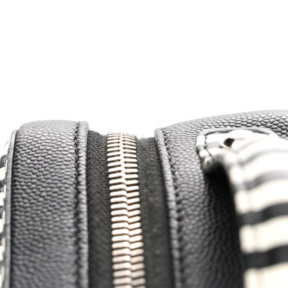 Chanel Caviar Quilted Striped Small CC Filigree Vanity Case Black White 12 of 13