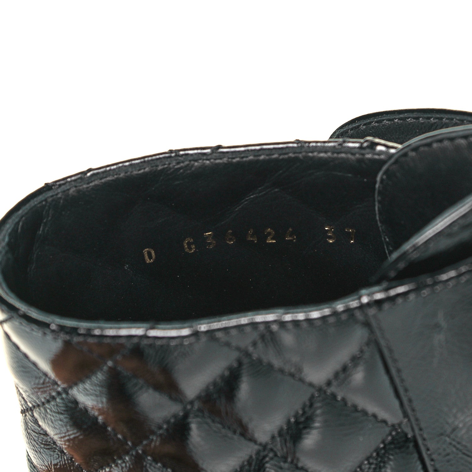Chanel Shiny Calfskin Quilted Lace Up Combat Boots 37 Black 6 of 10