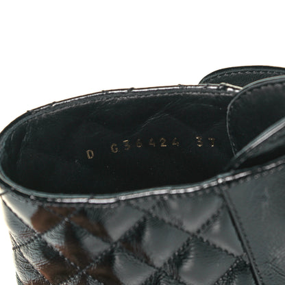 Chanel Shiny Calfskin Quilted Lace Up Combat Boots 37 Black 6 of 10