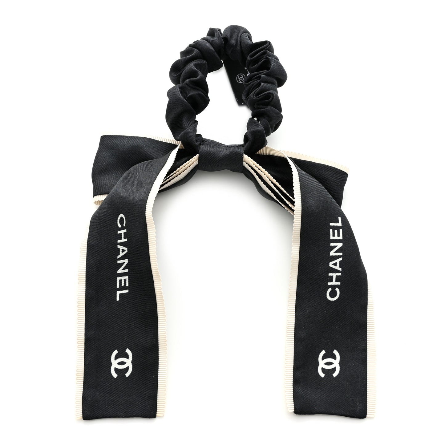 Silk CC Hair Tie Black Ecru