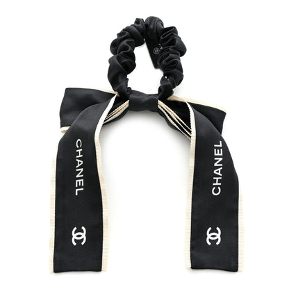 Chanel Silk CC Hair Tie Black Ecru 2 of 7