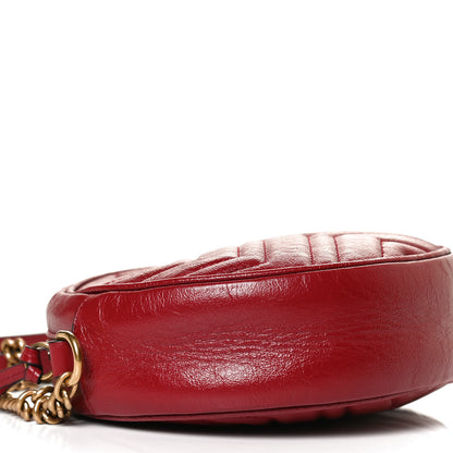 Gucci Glazed Calfskin Matelasse Heart Mini GG Marmont Round Shoulder Bag Romantic Cerise 10 of 13