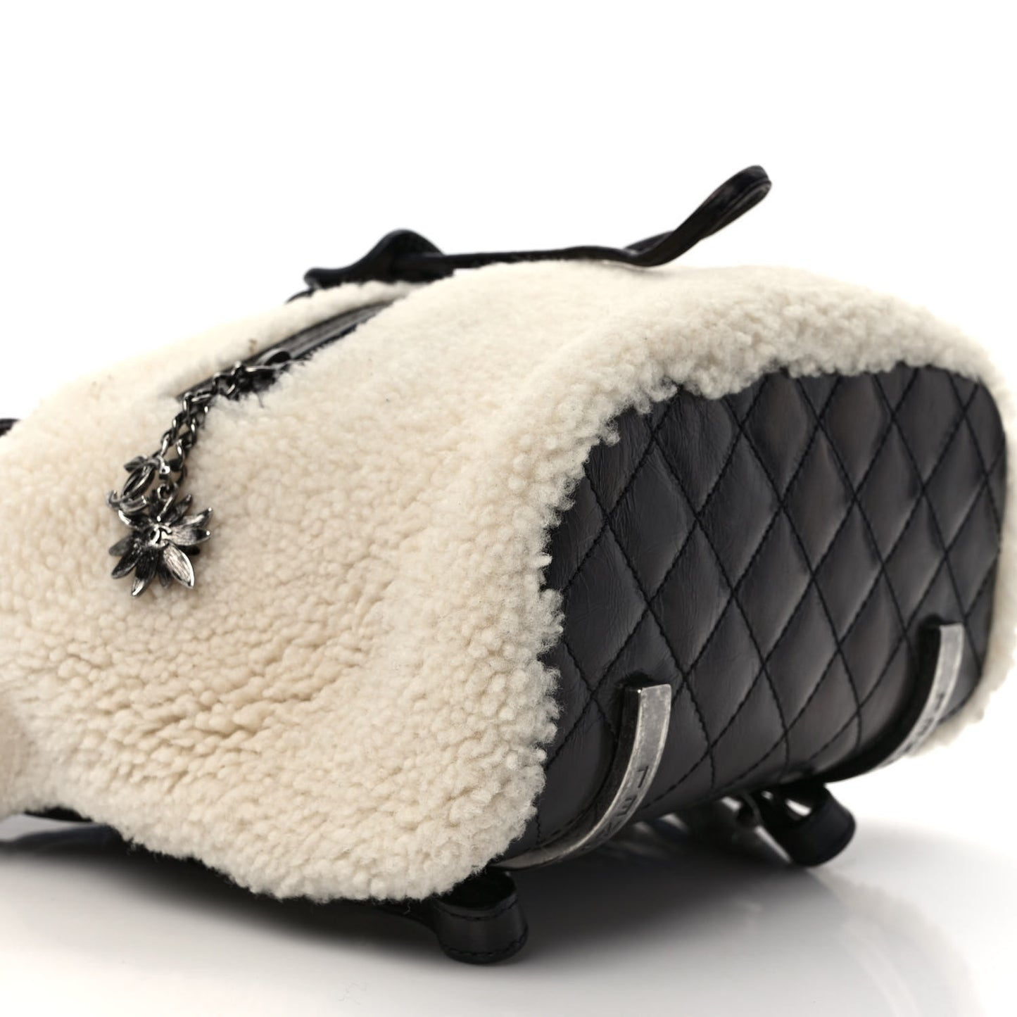 Glazed Calfskin Shearling Quilted Small Mountain Backpack Black Ivory