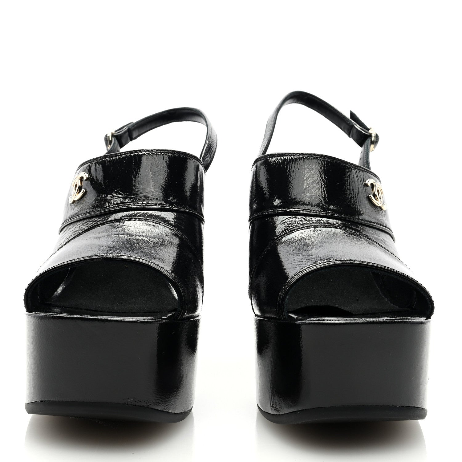 Chanel Crumpled Patent Lambskin Platform Sandals 39 Black 3 of 6