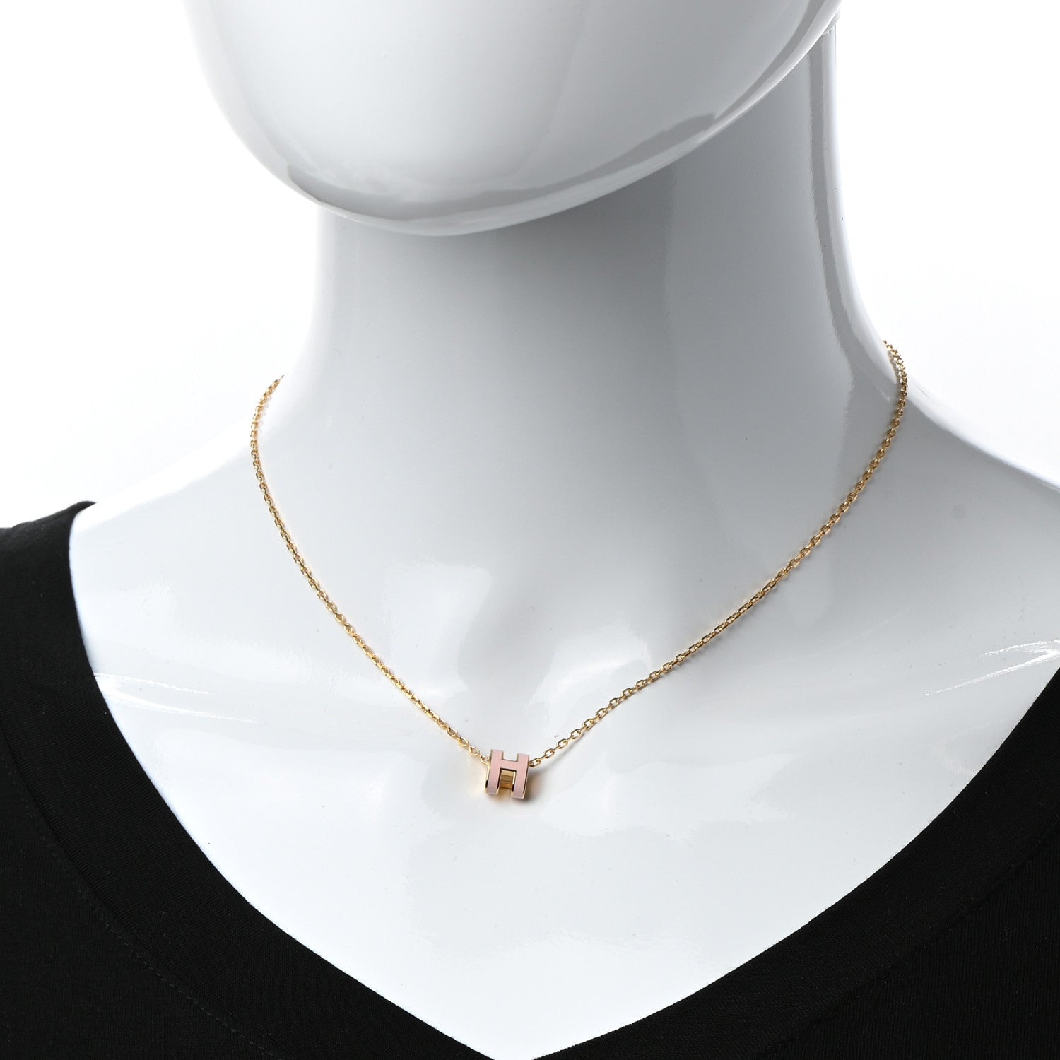 Hermes Lacquered Gold Mini Pop H Pendant Necklace Rose Dragee 2 of 7