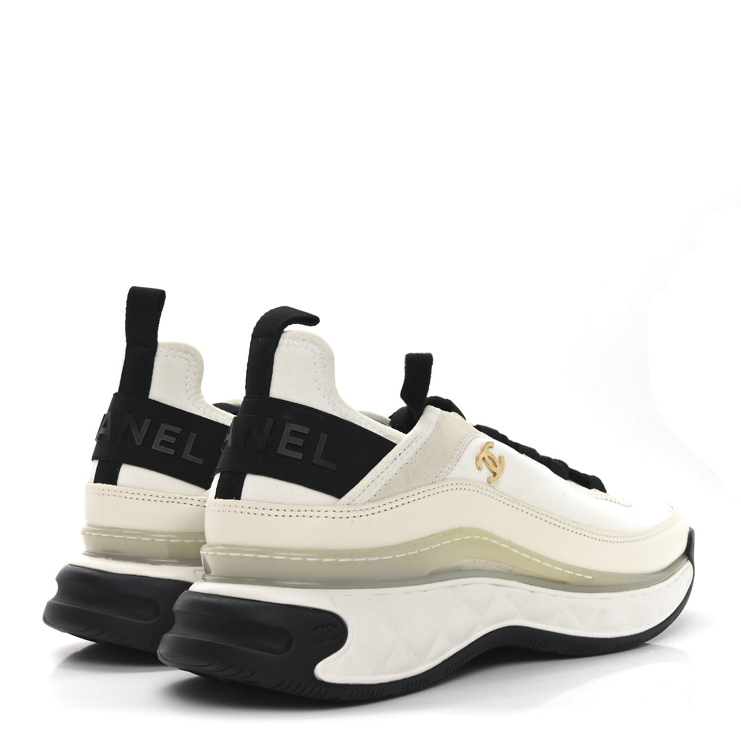 Velvet Calfskin Mixed Fibers CC Sneakers 41 Ivory Black