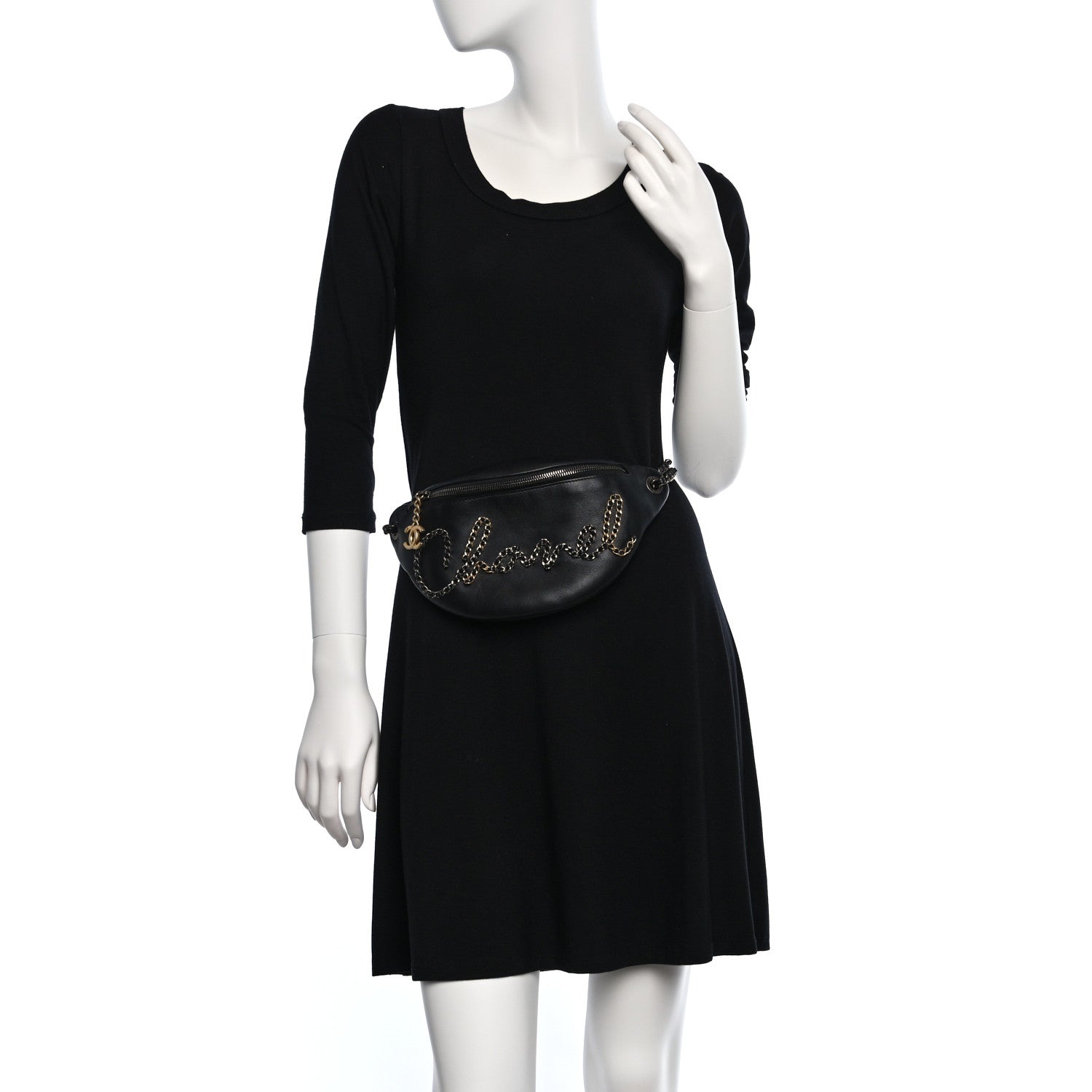 Chanel Calfskin Chain 20s Signe Waist Bag Black 2 of 9
