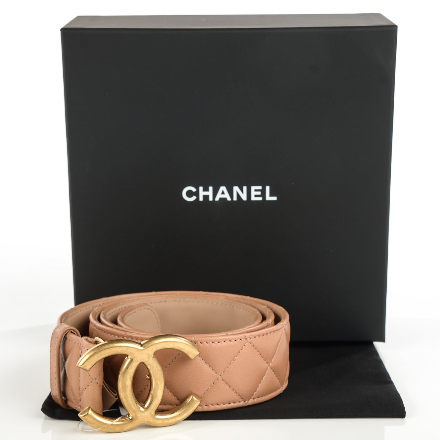 Lambskin Quilted CC Belt 90 36 Dark Beige