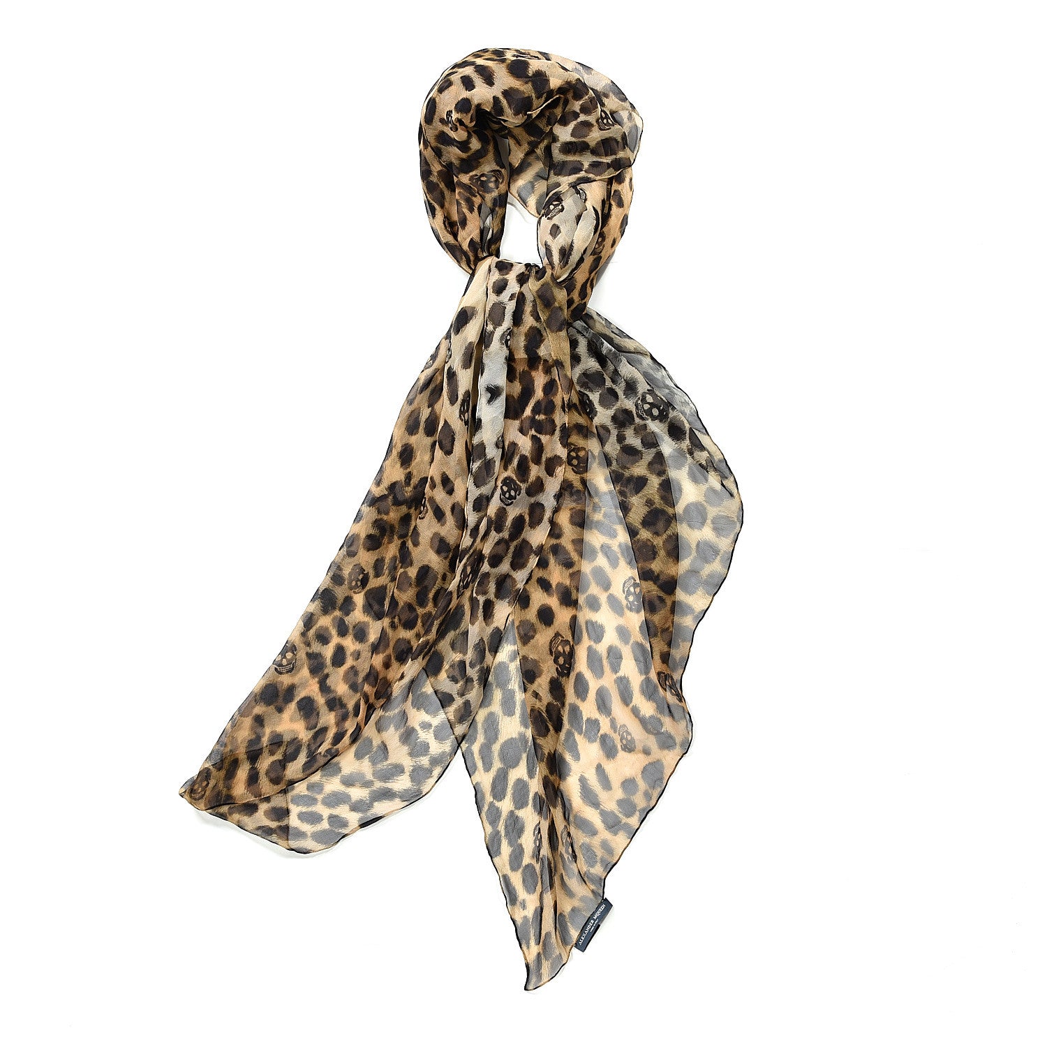 Alexander McQueen Silk Chiffon Leopard Skull Scarf Brown 2 of 4