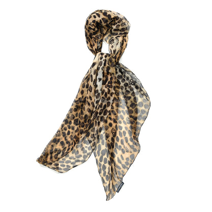 Alexander McQueen Silk Chiffon Leopard Skull Scarf Brown 2 of 4
