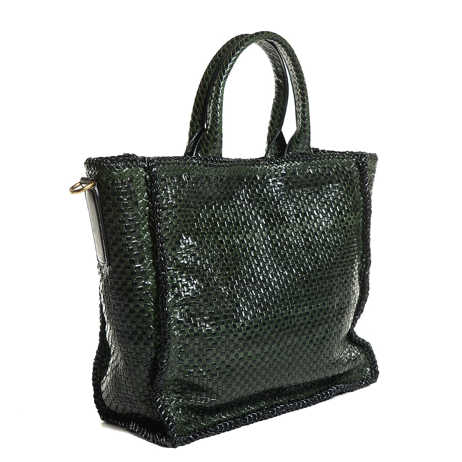 Prada Woven Goatskin Large Madras Tote Green Nero Black 3 of 10