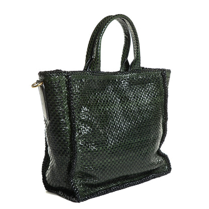 Prada Woven Goatskin Large Madras Tote Green Nero Black 3 of 10