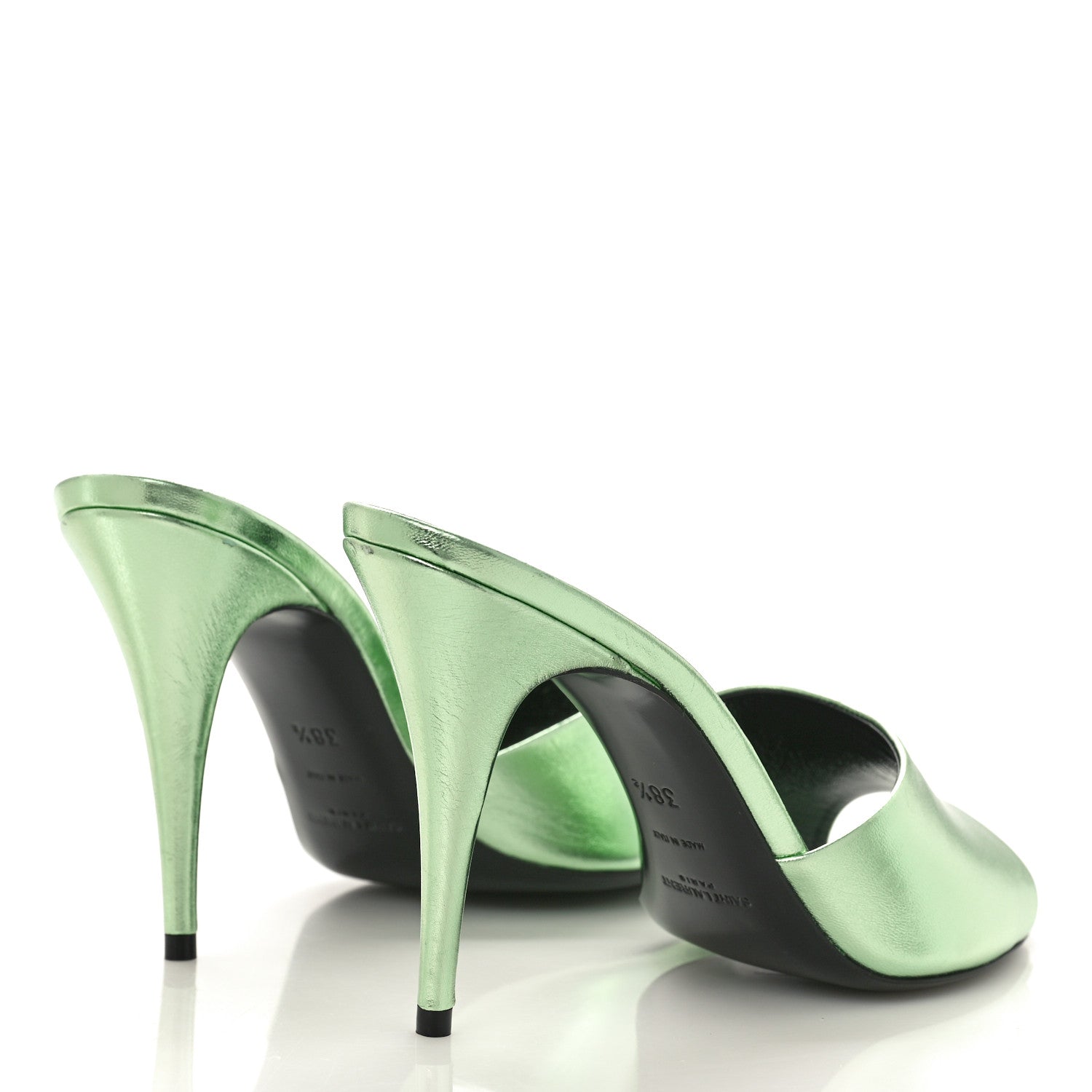 Saint Laurent Metallic Nappa La 16 Mule Sandals 38.5 Green 2 of 9