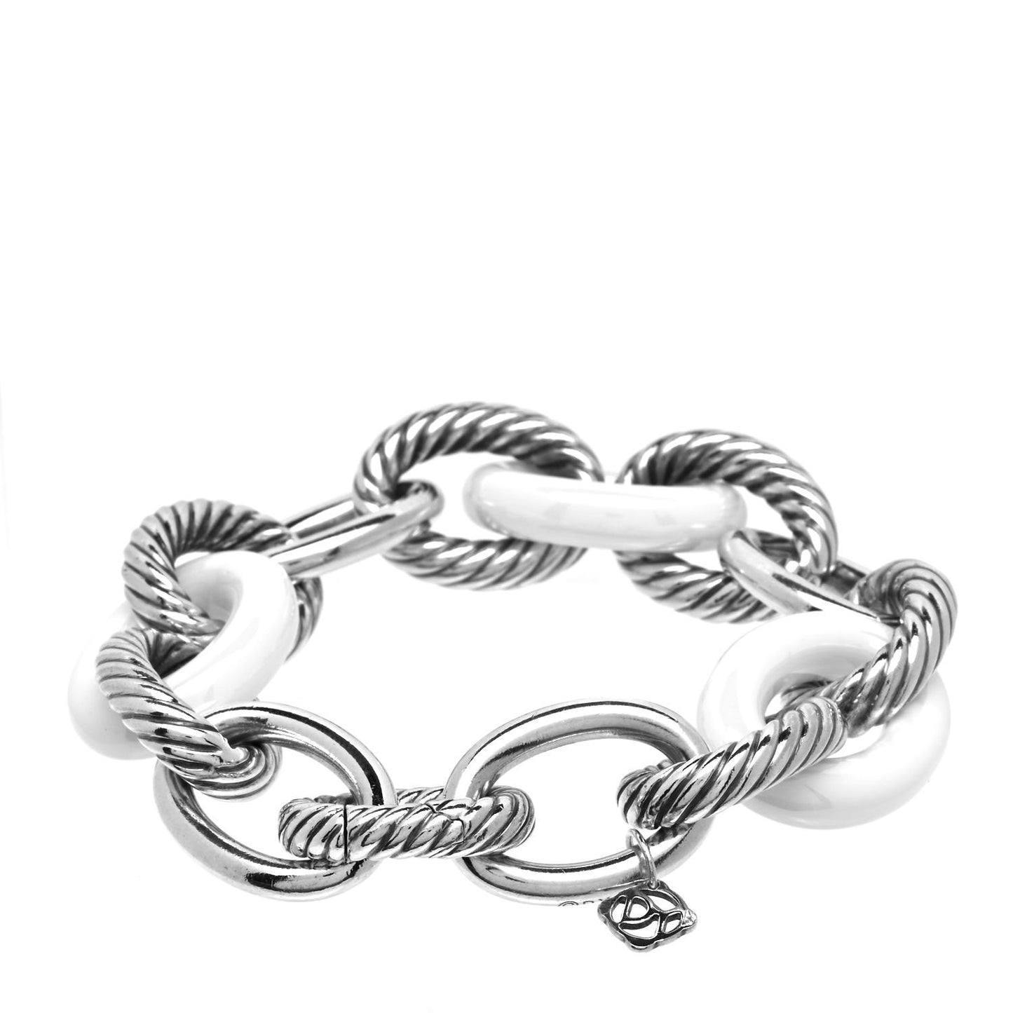 Sterling Silver White Ceramic 17mm Extra Large Oval Link Bracelet