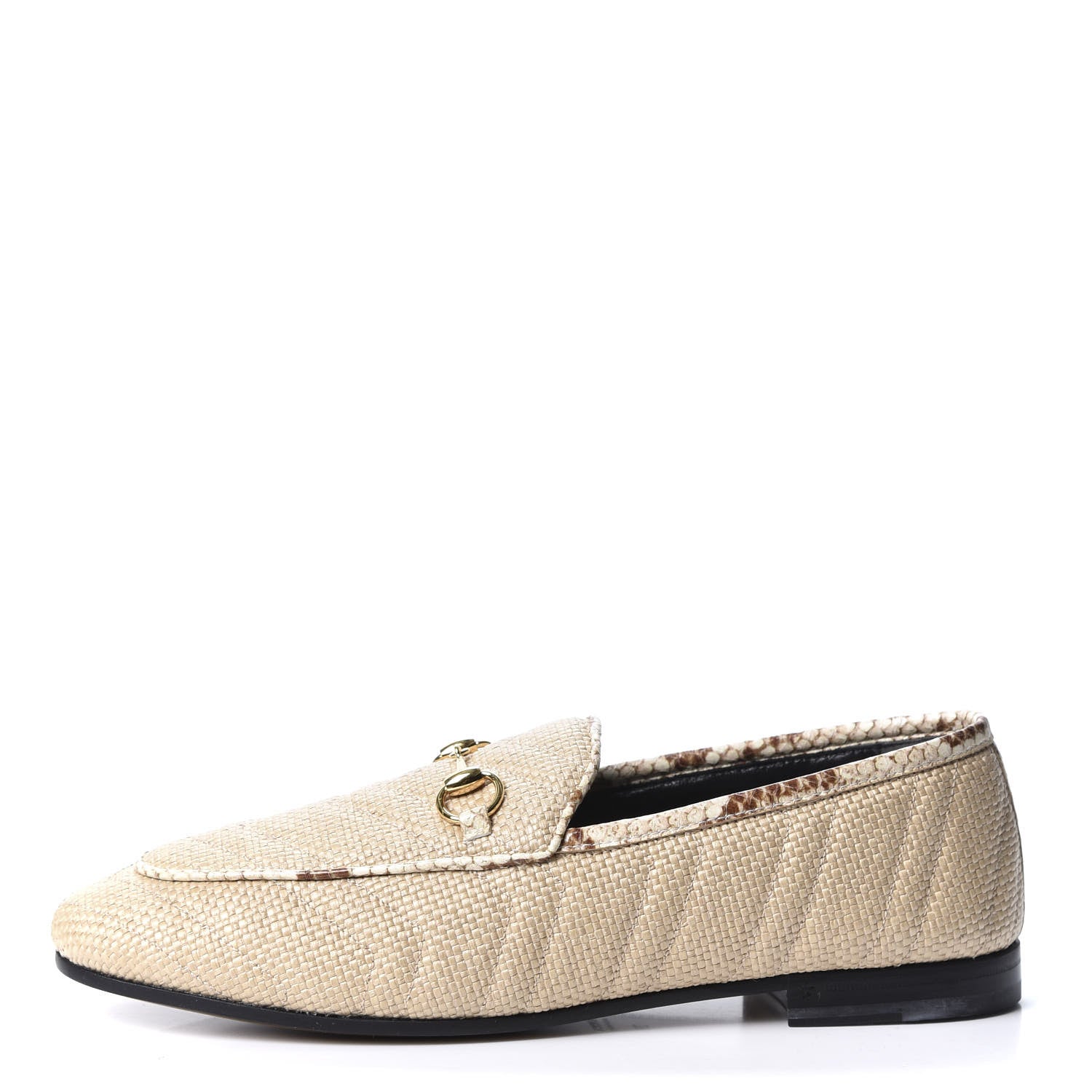 Gucci Raffia Elaphe Matelasse Horsebit Womens Jordaan Loafers 39 Natural Cream Brown 1 of 10