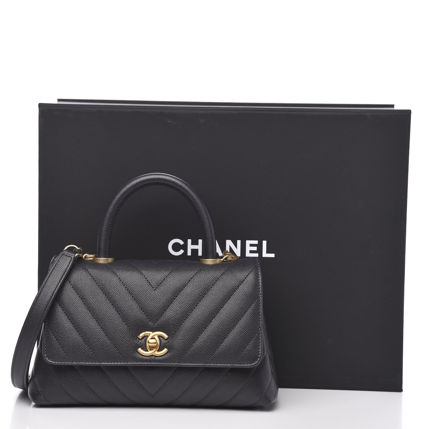 Chanel Caviar Chevron Quilted Mini Coco Handle Flap Dark Grey 11 of 12