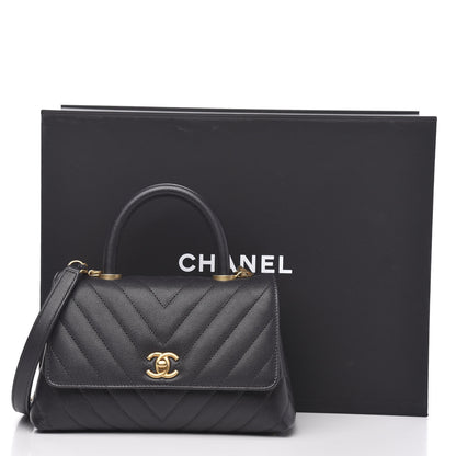 Chanel Caviar Chevron Quilted Mini Coco Handle Flap Dark Grey 11 of 12