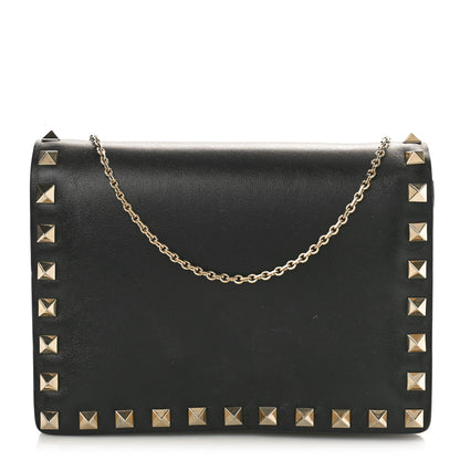 Valentino Garavani Vitello Rockstud Flap Wallet On Chain Black 1 of 10
