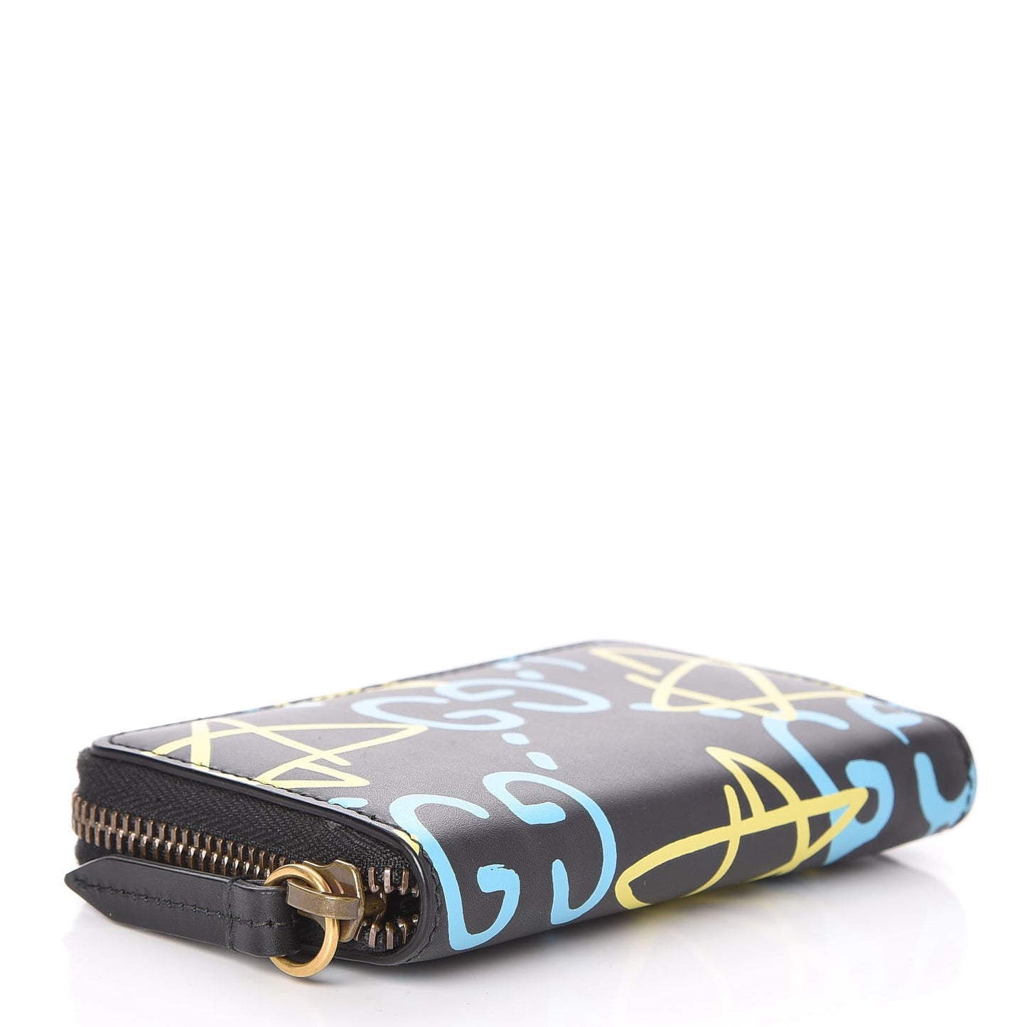Calfskin GucciGhost Zip Around Card Case Black New Acquamarine