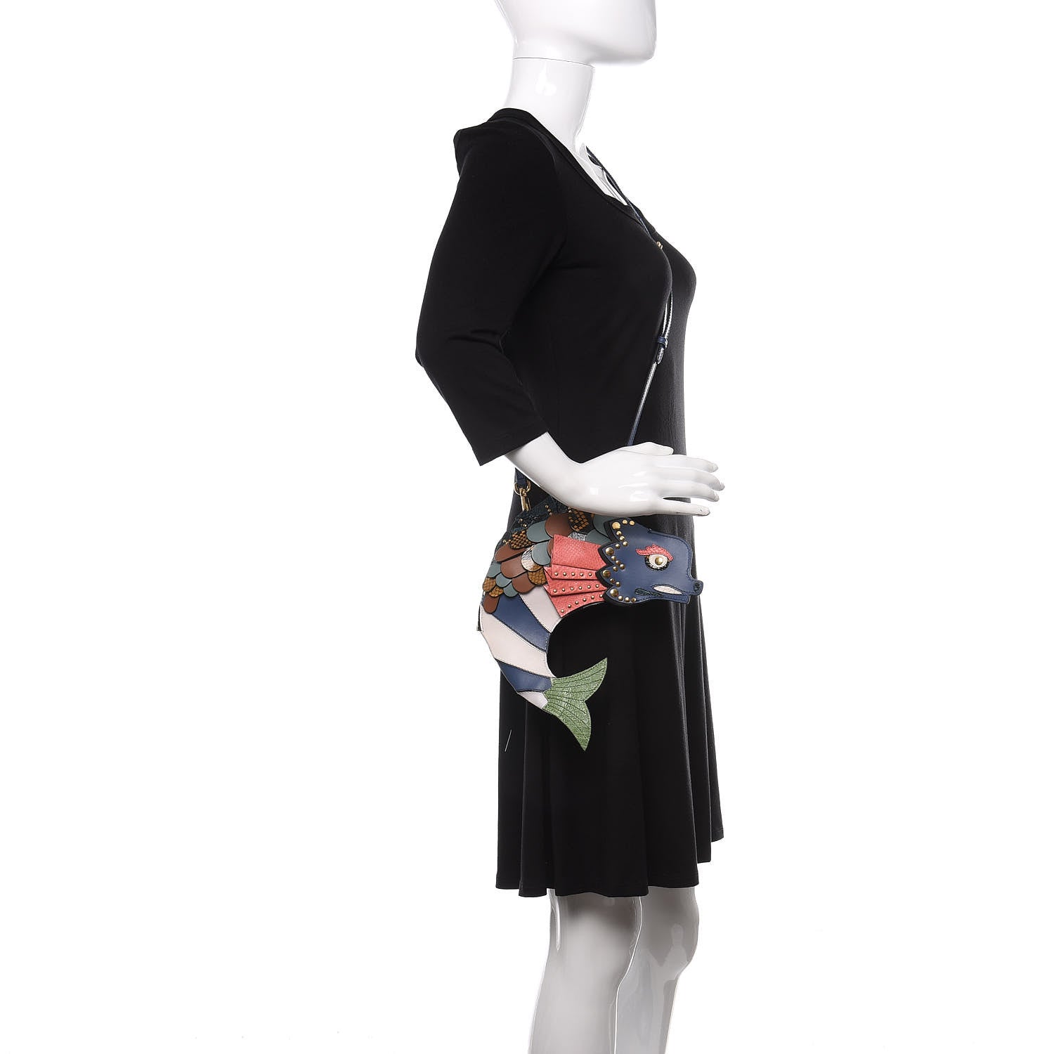 Burberry Calfskin Embossed Snakeskin Fish Shoulder Bag Dark Cobalt 2 of 9