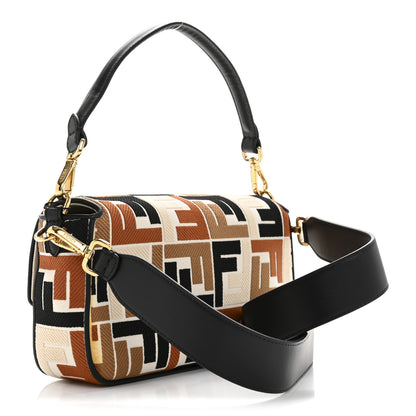 Fendi Canvas Vitello Seta FF Embroidered Baguette Brandy Black 3 of 13