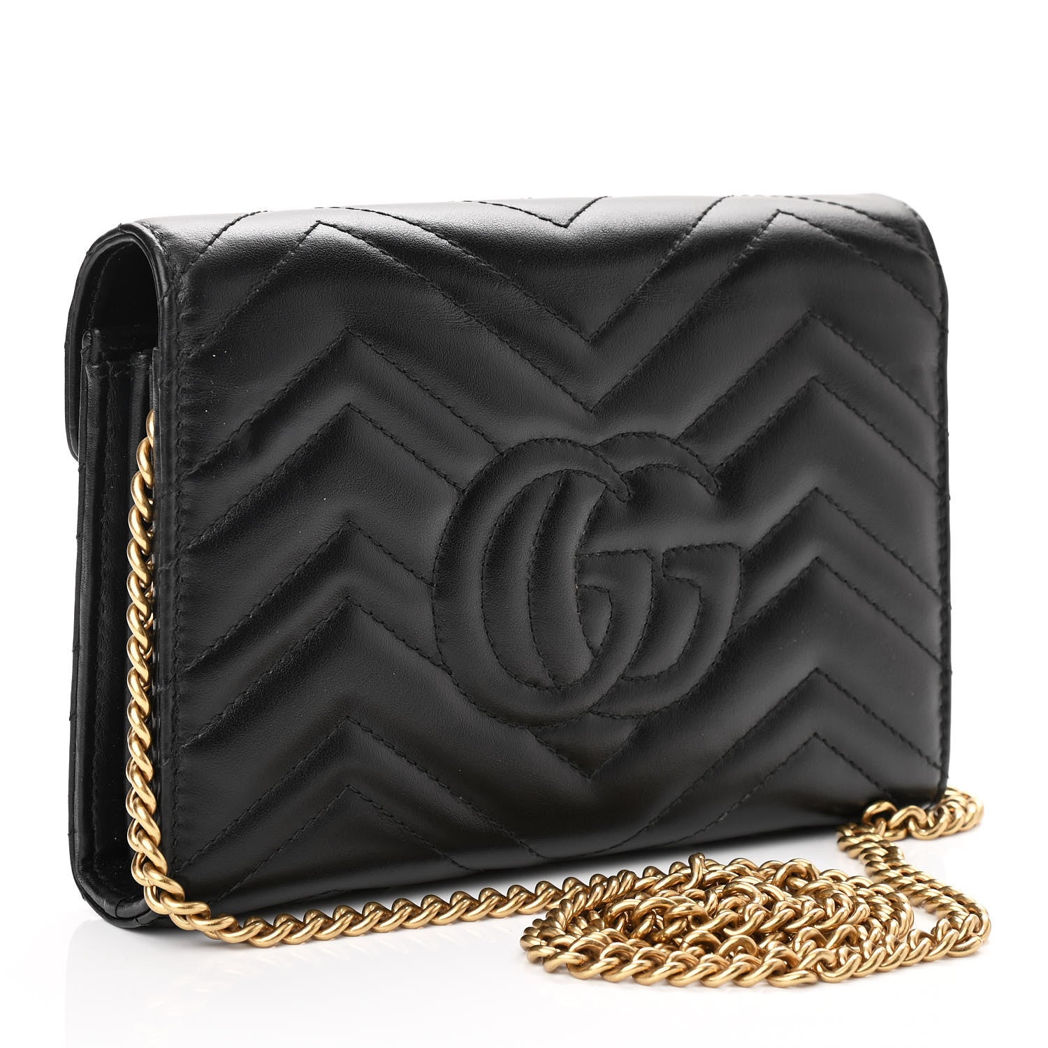 Gucci Calfskin Matelasse GG Marmont Chain Wallet Black 3 of 10