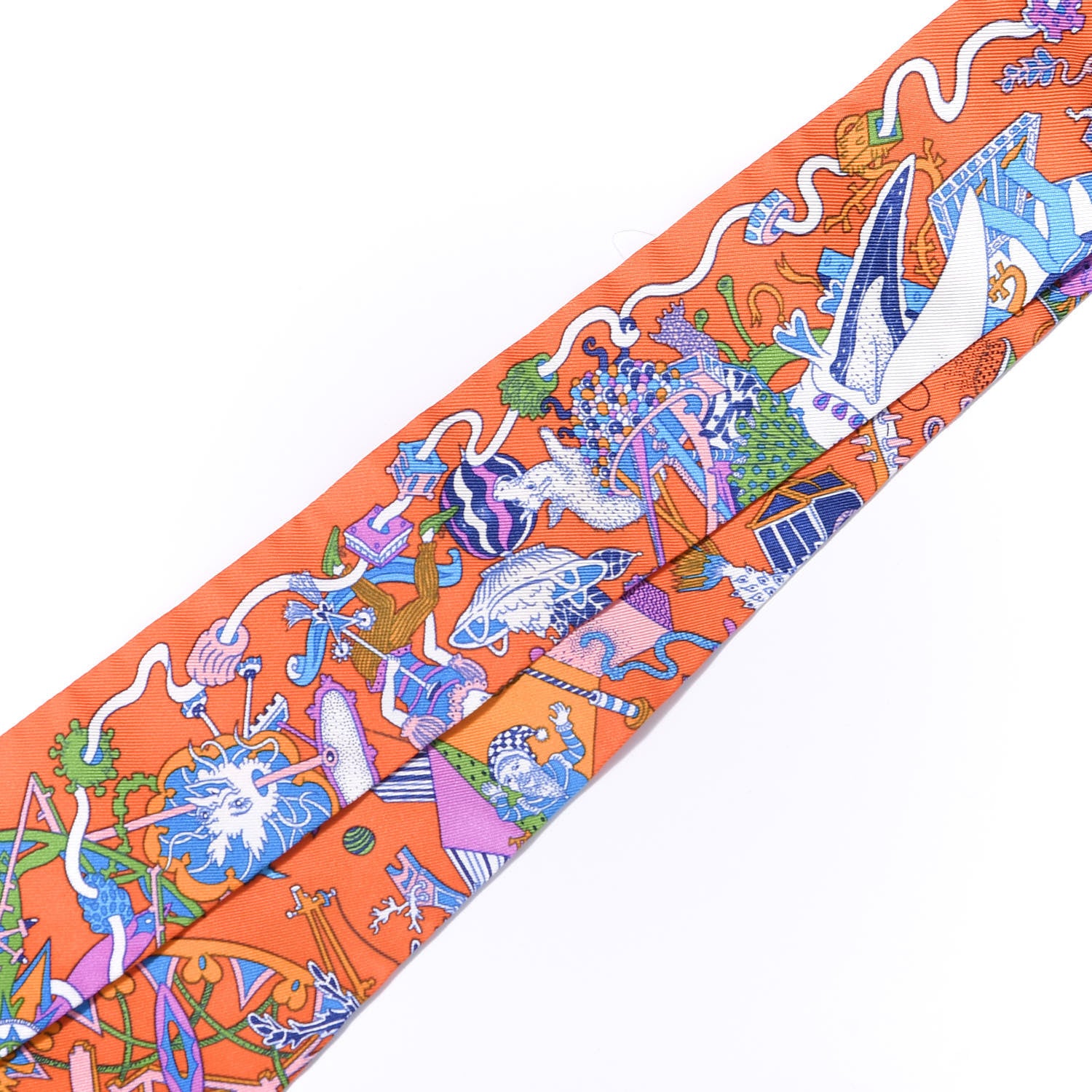 Hermes Silk La Folle Parade Twilly Orange Bleu White 3 of 4