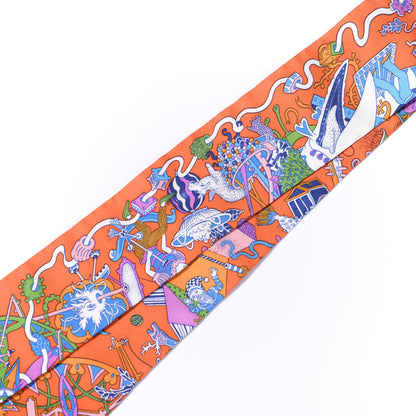 Hermes Silk La Folle Parade Twilly Orange Bleu White 3 of 4