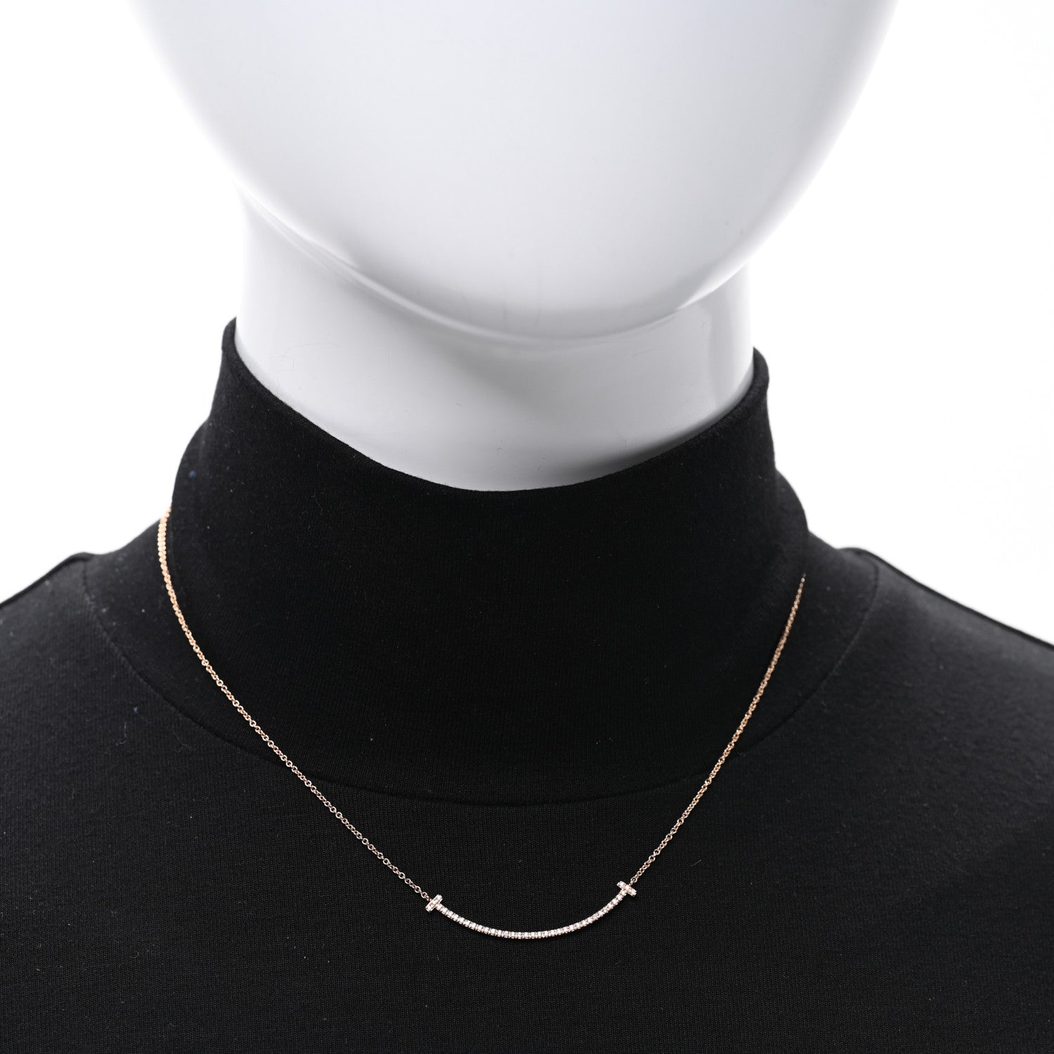 Tiffany 18K Rose Gold Diamond Small T Smile Pendant Necklace 2 of 5