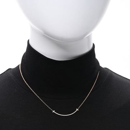 Tiffany 18K Rose Gold Diamond Small T Smile Pendant Necklace 2 of 5