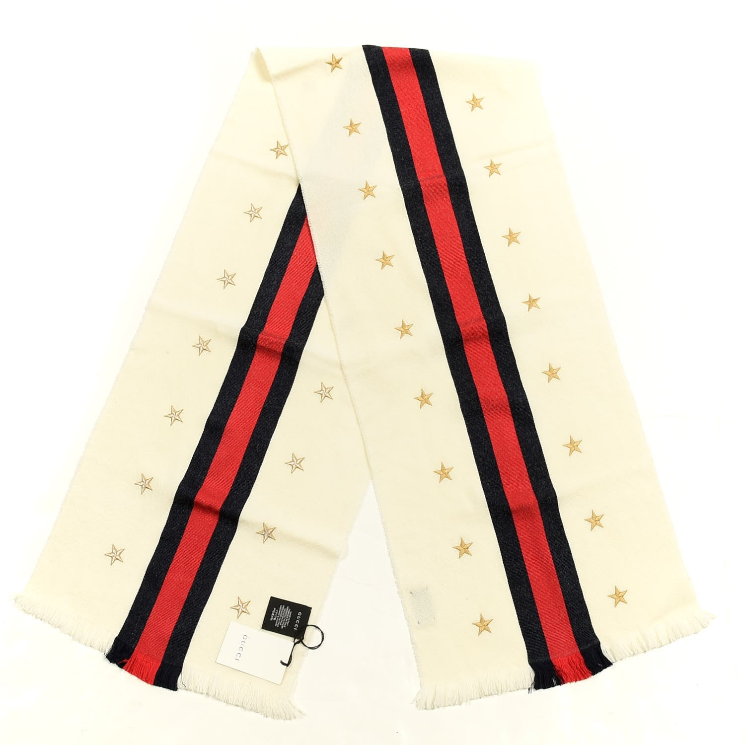 Gucci Wool Cashmere Silk Web Star Scarf White 2 of 3