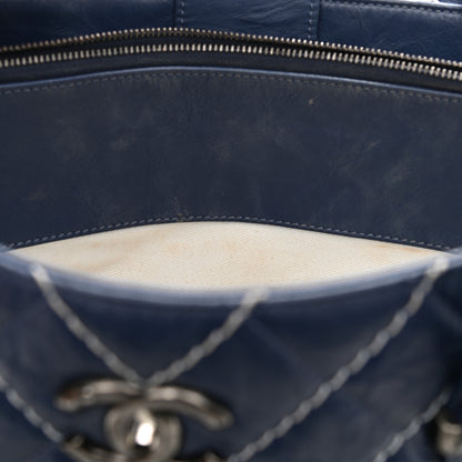 Chanel Calfskin Chevron Stitched Shopping Tote Navy 16 of 17