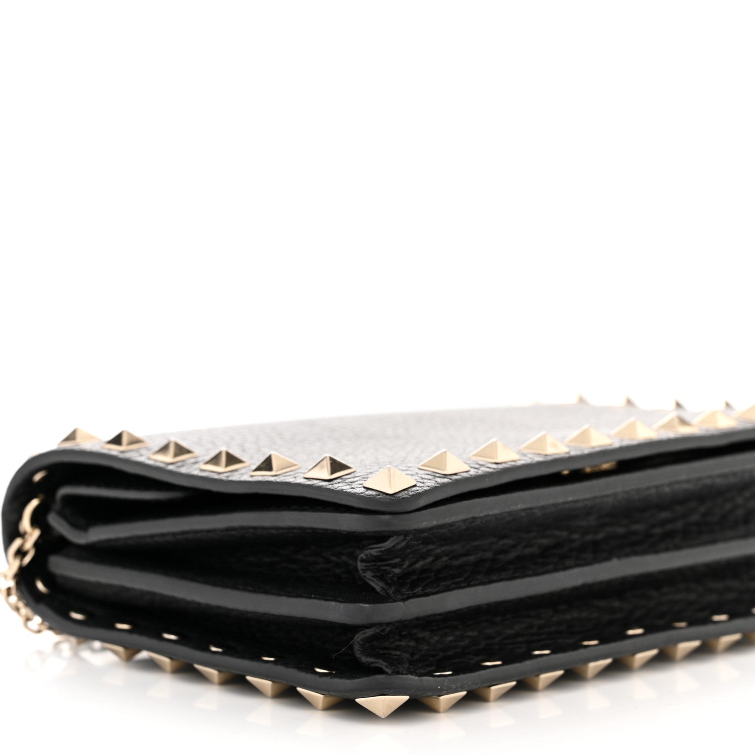 Valentino Garavani Pebbled Calfskin Rockstud Wallet On Chain Black 8 of 13