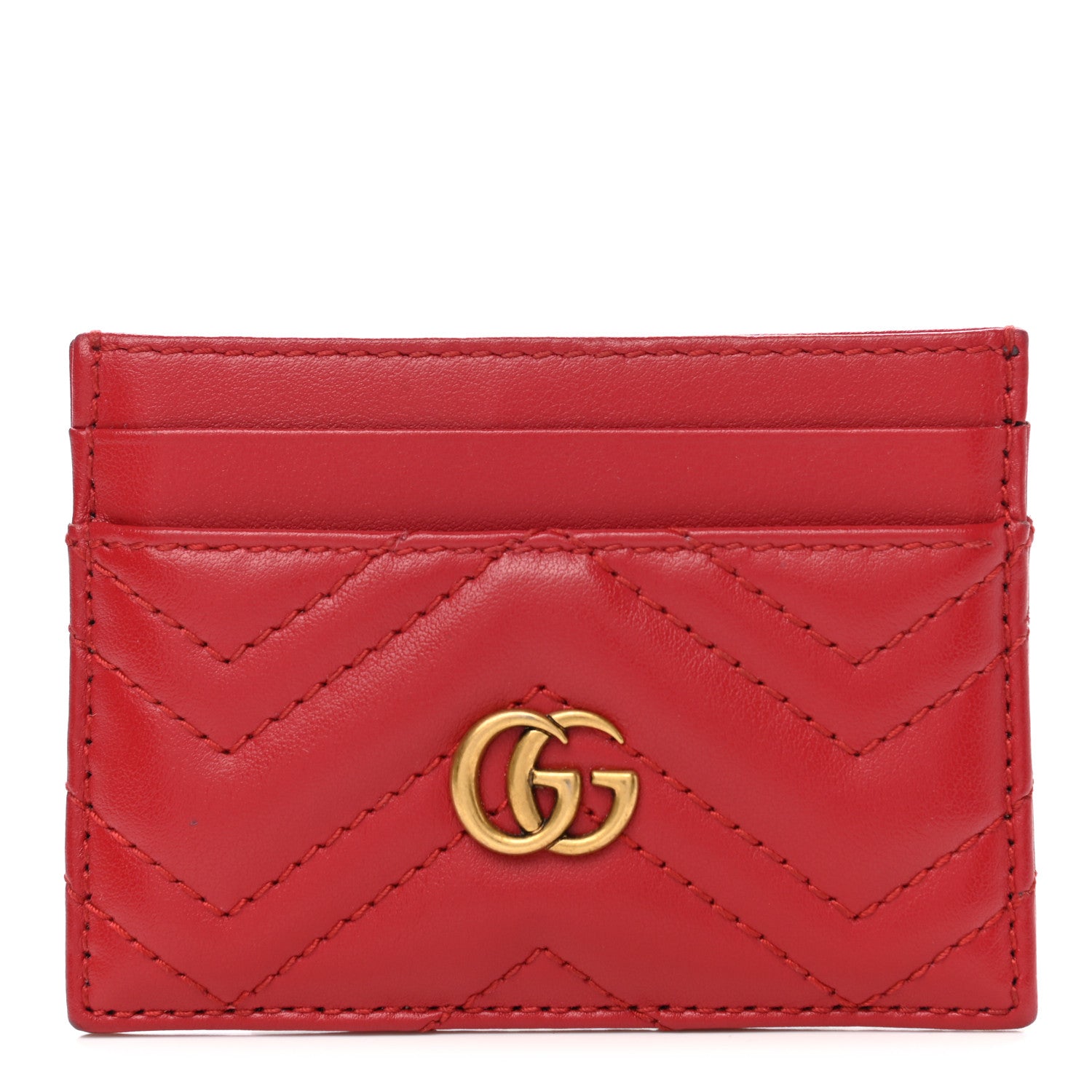 Gucci Calfskin Matelasse GG Marmont Card Holder Hibiscus Red 1 of 7