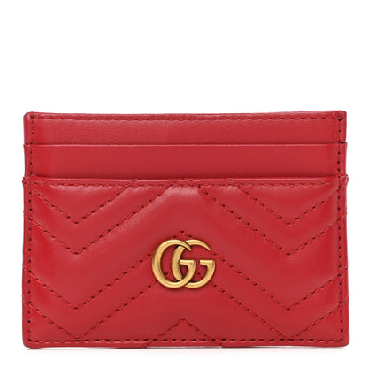 Gucci Calfskin Matelasse GG Marmont Card Holder Hibiscus Red 1 of 7