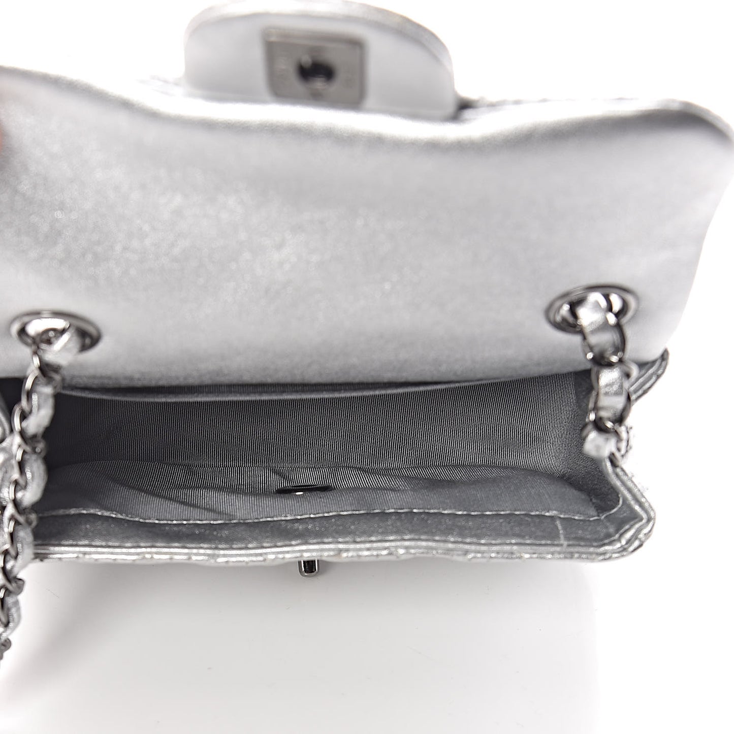 Metallic Lambskin Perforated Mini Rectangular Flap Silver
