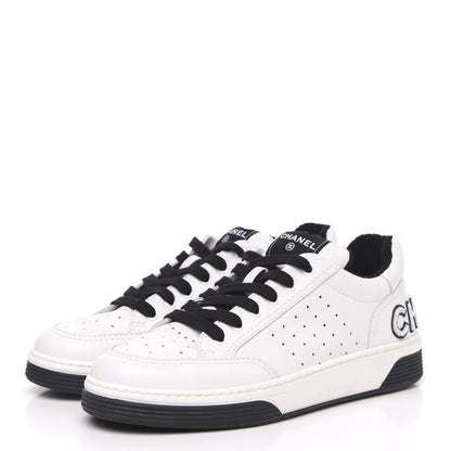 Chanel Calfskin Womens Logo Sneakers 40 Black White 3 of 8