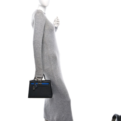 Hermes Epsom Tri-Color Kelly Sellier 25  Black Ardoise Bleu Zanzibar 2 of 13