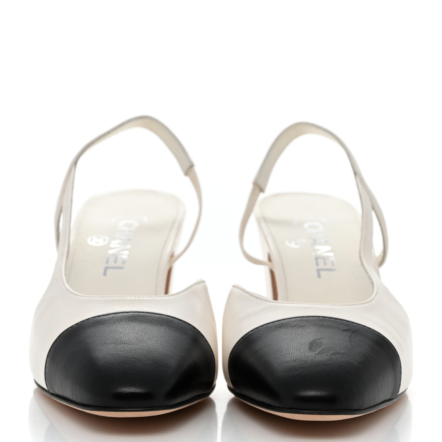 Lambskin Cap Toe CC Slingback Pumps 39.5 White Black