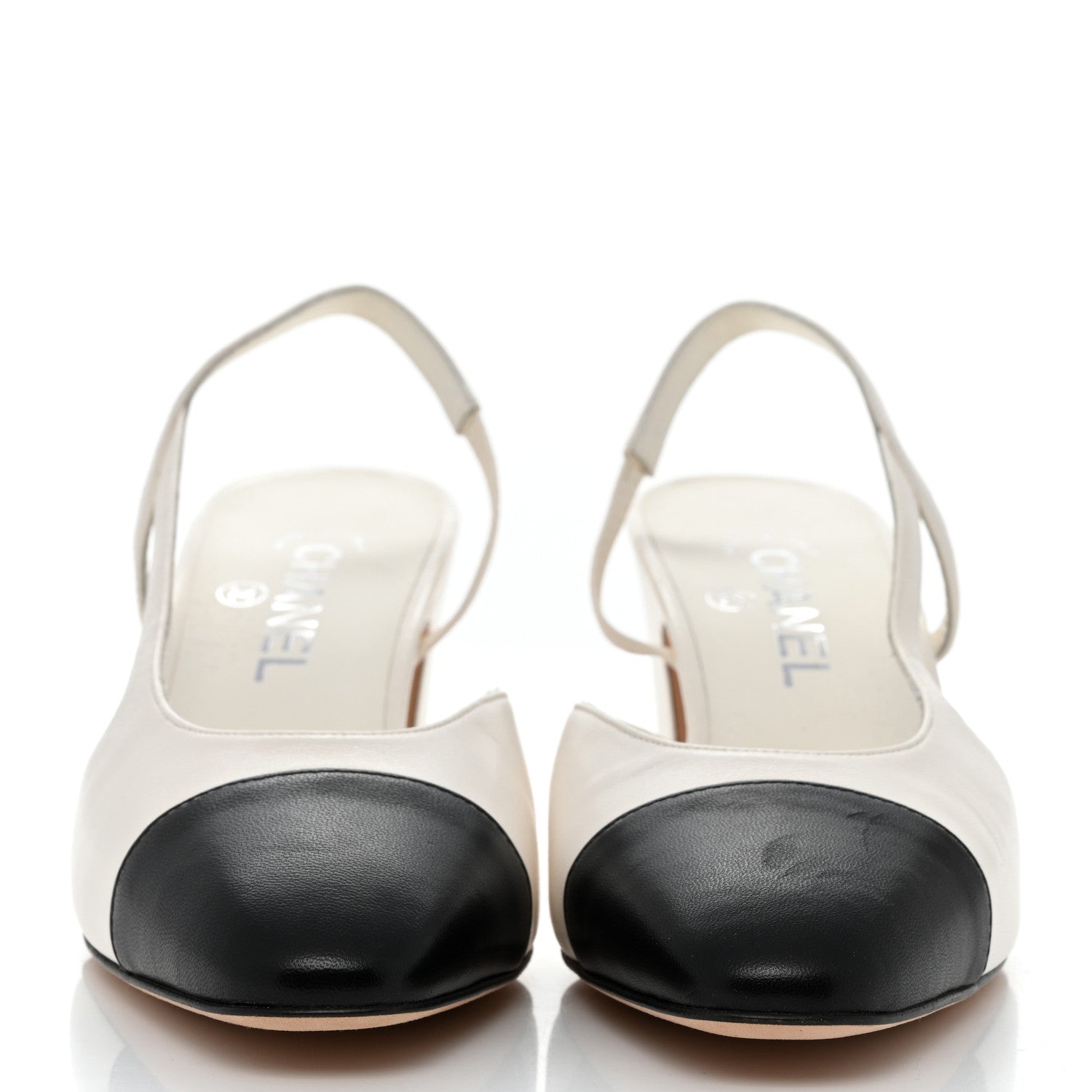Chanel Lambskin Cap Toe CC Slingback Pumps 39.5 White Black 2 of 8
