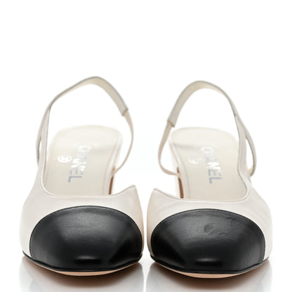Chanel Lambskin Cap Toe CC Slingback Pumps 39.5 White Black 2 of 8