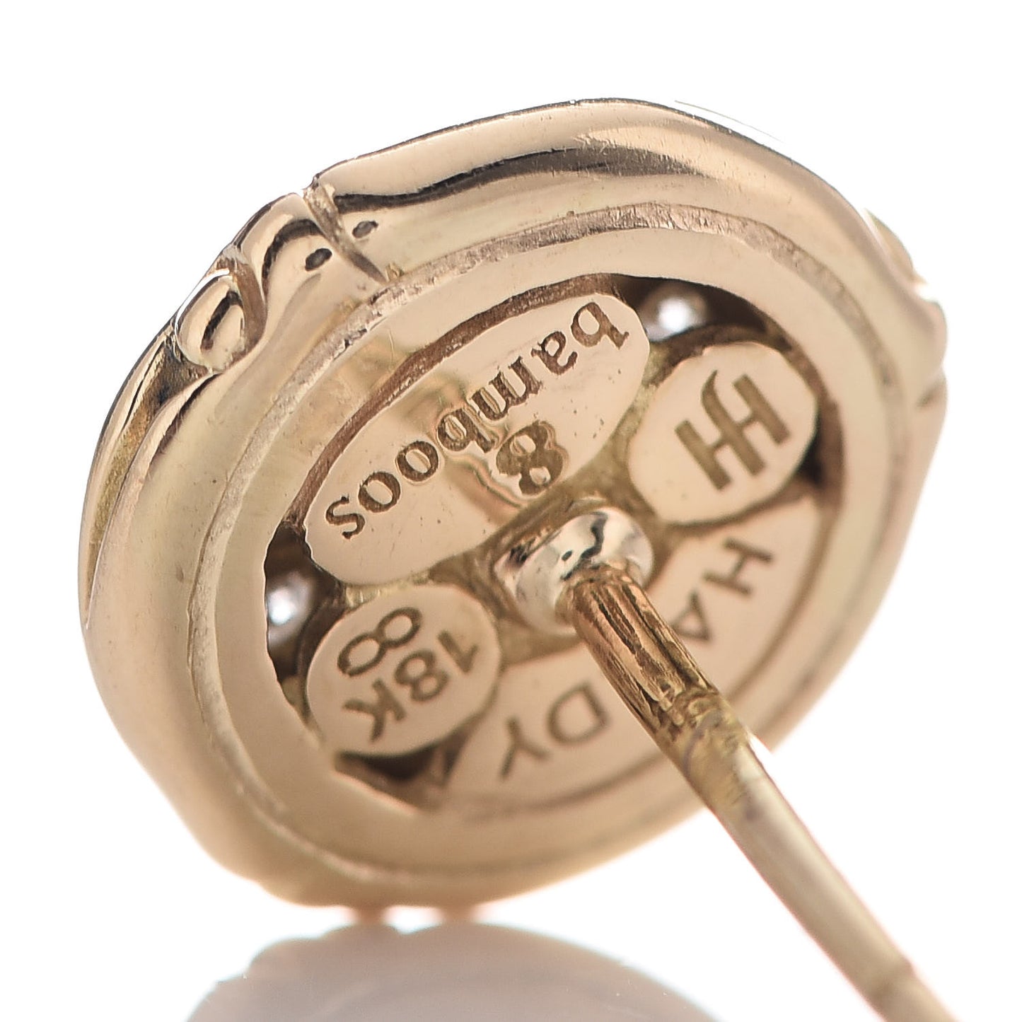 18K Yellow Gold Diamond 10mm Bamboo Earrings