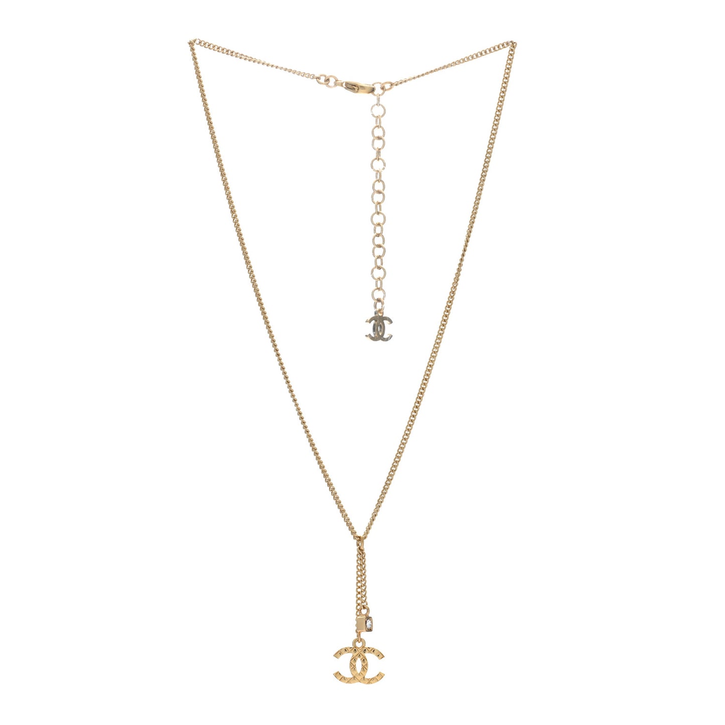 Crystal Quilted CC Chain Necklace Gold